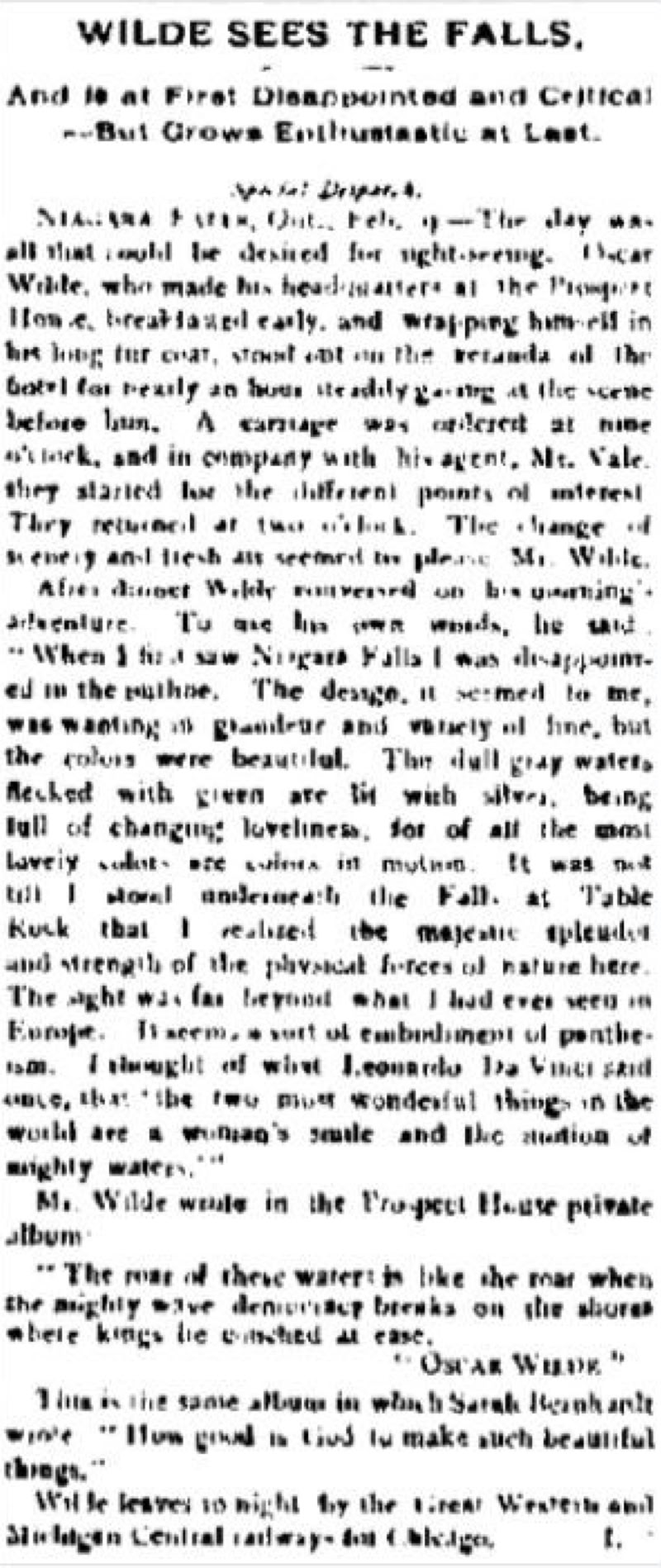 And is at First Disappointed and Critical But Grows Enthusiastic at Last Special Dispatch