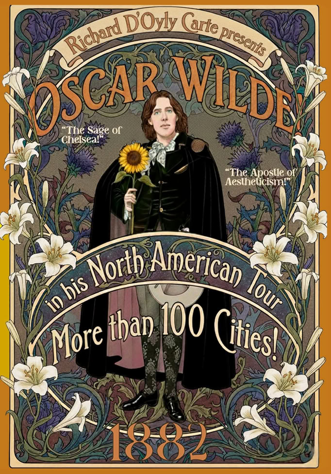 Historical map and documentation tracking Oscar Wilde's 1882 North American lecture tour itinerary.