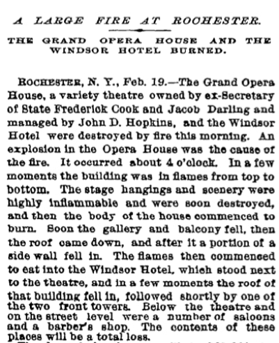 Grand Opera House S. St. Paul Street (later South Avenue), Rochester, NY. Fire