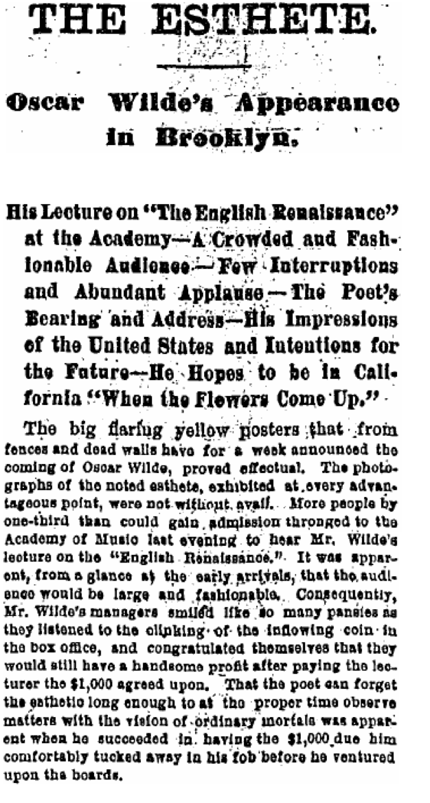 A contemporary newspaper source used in reconstructing Wilde's reception.