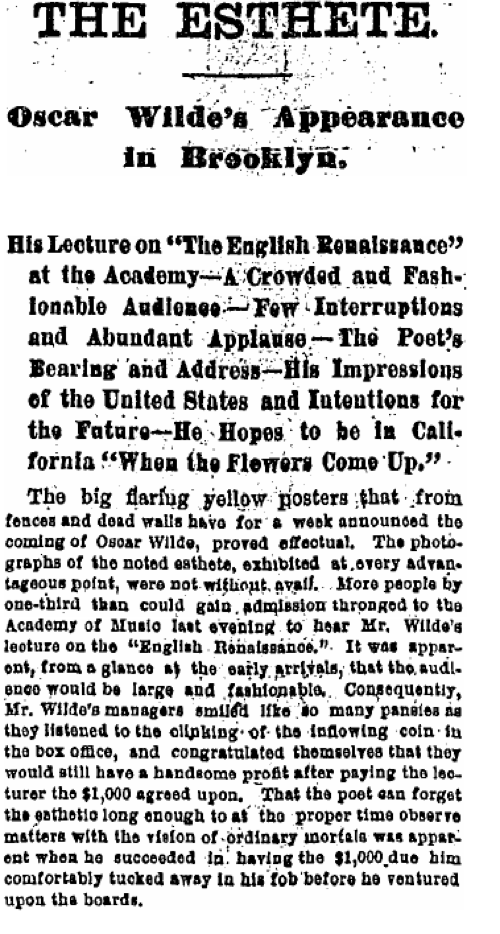 A contemporary newspaper source used in reconstructing Wilde's reception.
